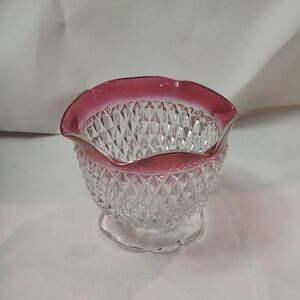 Vintage Ruby Red Flash Diamond Point Pattern Footed Candy Dish/ Mayonaise Bowl